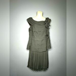 TWO PIECE Taupe Knee-Length Pleated Ruffled Skirt Set